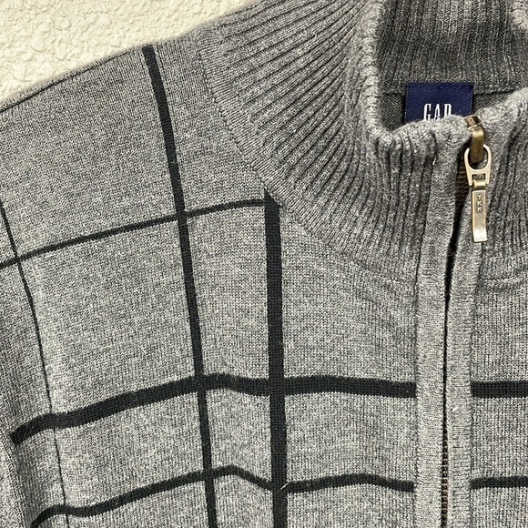 Gap Quarter Zip Windowpane Plaid Sweater Preppy Academia Gray Sz L - Picture 2 of 12